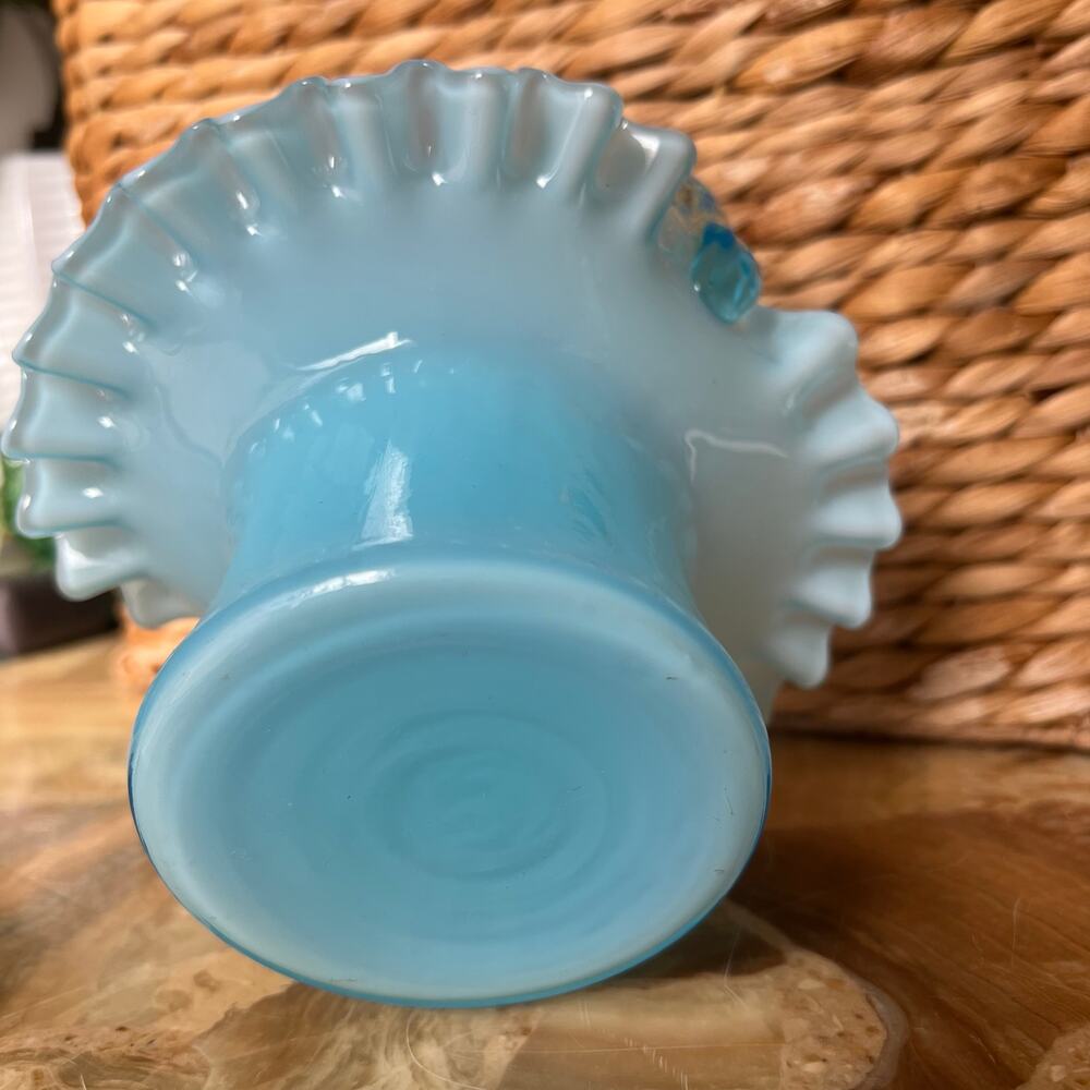 Fenton Ruffled Handled Blue Basket - Picture 5 of 7
